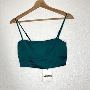 Show Me Your Mumu Crop Top Womens XS Green Clurb Crop Cami Satin NWT